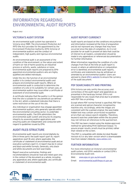 The Audit Report and Appendices As Presented in the Hardcopy Format