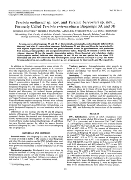 Yersinia Enterocolitica Biogroups 3A and 3B GEORGES WAUTERS,L* MICHELE JANSSENS,' ARNOLD G