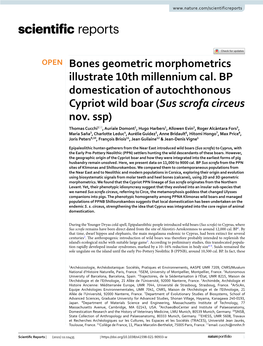 Bones Geometric Morphometrics Illustrate 10Th Millennium Cal. BP Domestication of Autochthonous Cypriot Wild Boar (Sus Scrofa Circeus Nov