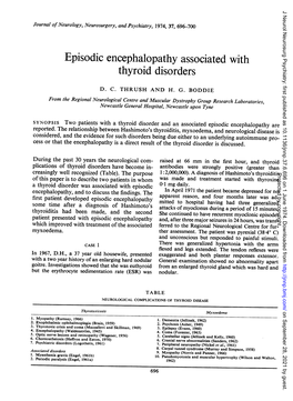 Episodic Encephalopathy Associated with Thyroid Disorders