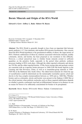 Borate Minerals and Origin of the RNA World