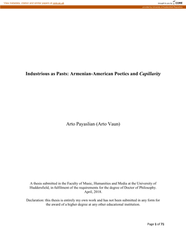 Armenian-American Poetics and Capillarity Arto Payaslian