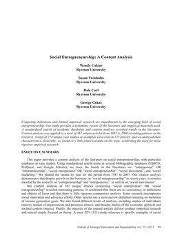 Social Entrepreneurship: a Content Analysis