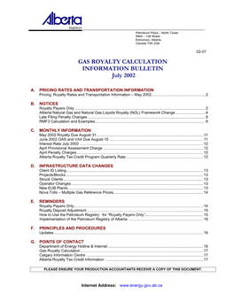 GAS ROYALTY CALCULATION INFORMATION BULLETIN July 2002