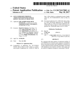 (12) Patent Application Publication (10) Pub. No.: US 2017/0137885 A1 Salomon Et Al