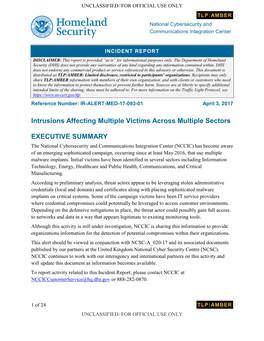 Intrusions Affecting Multiple Victims Across Multiple Sectors EXECUTIVE SUMMARY