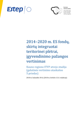 2014–2020 M. ES Fondų, Skirtų Integruotai Teritorinei Plėtrai