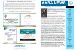 AABA NEWS on 1550AM @ 10 AM on Saturdays and in Our Quarterly Newsletter Which Reaches Thousands of Syrian and Lebanese People