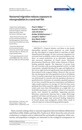 Nocturnal Migration Reduces Exposure to Micropredation in a Coral Reef Fish