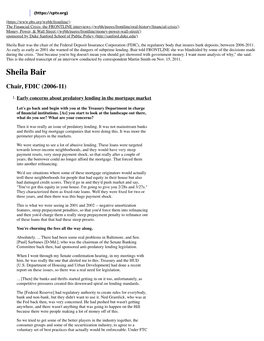 Sheila Bair Was the Chair of the Federal Deposit Insurance Corporation (FDIC), the Regulatory Body That Insures Bank Deposits, Between 2006-2011