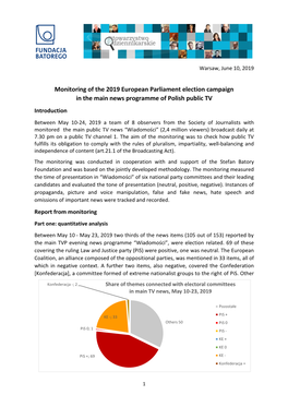 Monitoring of the 2019 European Parliament Election Campaign in the Main News Programme of Polish Public TV Introduction