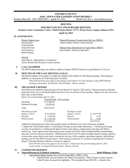 Steuben County SWCD 4-14-21 Board Meeting Minutes