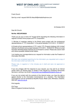 Frank Church Sent by E-Mail: Request-506155-D4accfbf@Whatdotheyknow.Com 24 October 2018 Dear Mr Church, Ref No: WECAFOI0020 Than