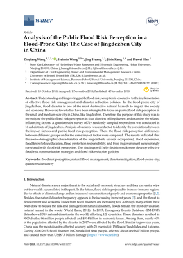 Analysis of the Public Flood Risk Perception in a Flood-Prone City: the Case of Jingdezhen City in China