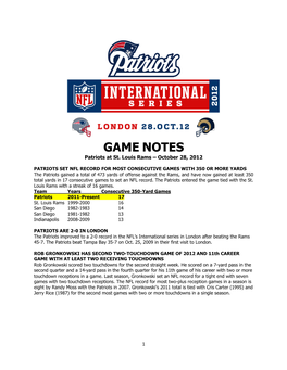 GAME NOTES Patriots at St