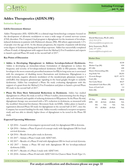 Addex Therapeutics (ADXN.SW) Initiation Report