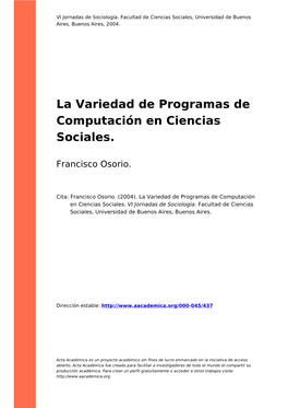 La Variedad De Programas De Computación En Ciencias Sociales