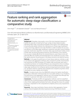 Feature Ranking and Rank Aggregation for Automatic Sleep Stage Classifcation: a Comparative Study