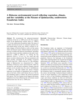 A Holocene Environmental Record Reflecting Vegetation, Climate, And