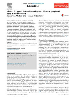 I-L-C-2 It: Type 2 Immunity and Group 2 Innate Lymphoid Cells in Homeostasis