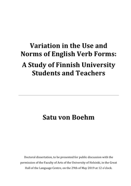 Variation in the Use and Norms of English Verb Forms: a Study of Finnish University Students and Teachers