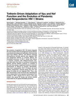 Tetherin-Driven Adaptation of Vpu and Nef Function and the Evolution of Pandemic and Nonpandemic HIV-1 Strains