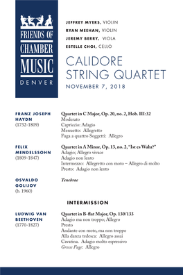 Calidore String Quartet Denver November 7, 2018