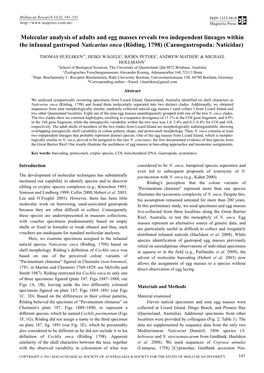 Molecular Analysis of Adults and Egg Masses Reveals Two Independent