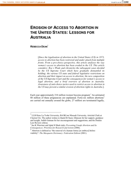 Erosion of Access to Abortion in the United States: Lessons for Australia