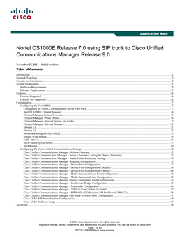 Nortel CS1000E Release 7.0 Using SIP Trunk to Cisco Unified Communications Manager Release 9.0