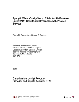 Synoptic Water Quality Study of Selected Halifax-Area Lakes : 2011