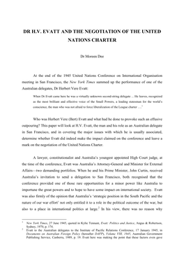 Dr H.V. Evatt and the Negotiation of the United Nations Charter