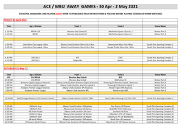 ACE / MBU AWAY GAMES - 30 Apr - 2 May 2021