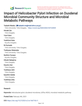 Impact of Helicobacter Pylori Infection on Duodenal Microbial Community Structure and Microbial Metabolic Pathways