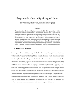 Frege on the Generality of Logical Laws