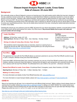 Leeds, Cross Gates Date of Closure: 25 June 2021 Background