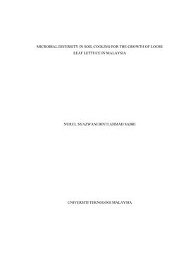 Microbial Diversity in Soil Cooling for the Growth of Loose Leaf Lettuce in Malaysia