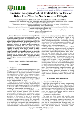 Empirical Analysis of Wheat Profitability the Case of Debre Elias Woreda, North Western Ethiopia