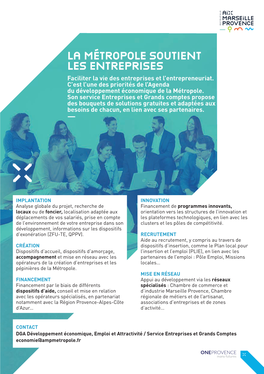 LA MÉTROPOLE SOUTIENT LES ENTREPRISES Faciliter La Vie Des Entreprises Et L’Entrepreneuriat