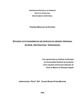 Estudos Citotaxonômicos Em Espécies Do Gênero Vernonia Schreb