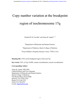 Copy Number Variation at the Breakpoint Region of Isochromosome 17Q