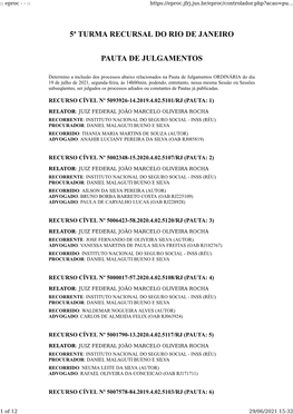 5ª Turma Recursal Do Rio De Janeiro Pauta De