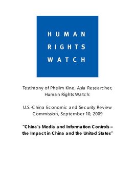 Testimony of Phelim Kine, Asia Researcher, Human Rights Watch