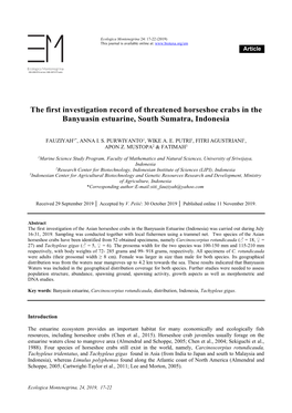 The First Investigation Record of Threatened Horseshoe Crabs in the Banyuasin Estuarine, South Sumatra, Indonesia