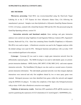 SUPPLEMENTAL DIGITAL CONTENT (SDC) 1 SDC-METHODS Microarray Processing: Total RNA Was Reverse-Transcribed Using the One-Cycle Ta