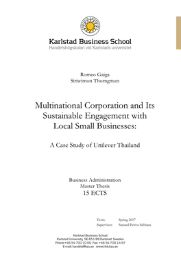 Multinational Corporation and Its Sustainable Engagement with Local Small Businesses