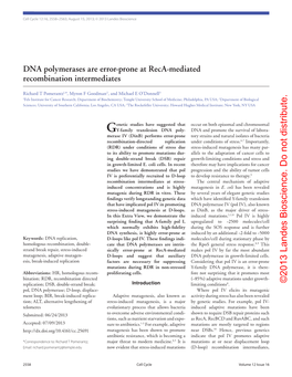DNA Polymerases Are Error-Prone at Reca-Mediated Recombination