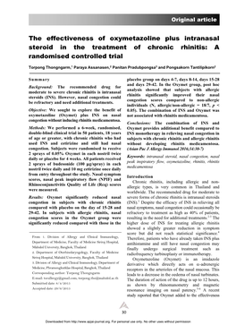 The Effectiveness of Oxymetazoline Plus Intranasal Steroid in the Treatment of Chronic Rhinitis: a Randomised Controlled Trial