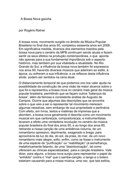 A Bossa Nova Gaúcha Por Rogério Ratner