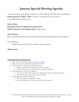 January Special Meeting Agenda